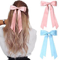 2PCS Silky Satin Hair Bows Hair Clip Pink Blue Hair Ribbon Ponytail Holder Accessories Slides Metal Clips Hair Bow for Women Girls Toddlers Teens Kids by AILEAM