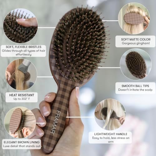 FRAMAR Soft Boar Bristle Hair Brush – Slick Back Brush, Boar Bristle Brush - Image 2