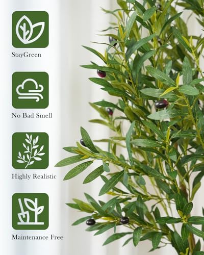 Olive Tree 6FT Fake Tree Faux Plants Indoor with Pot - Image 4