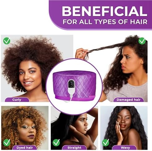 Hair Steamer for Deep Conditioning w/10-level Heats Up Quickly, Heating Cap for Deep Conditioner - Thermal Steam Cap for Black Hair, Great for Hair Treatment (Purple) - Image 6