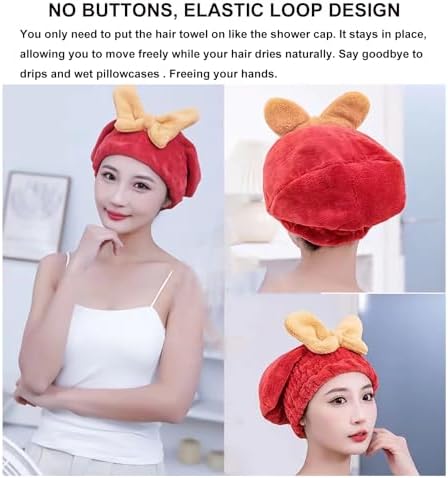 Microfiber Hair Towels Wrap Hair Drying Cap for Women Red - Image 4