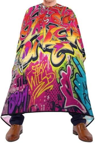 Blueangle Graffiti Wall Barber Styling Cape - Waterproof Salon Cape for Men, 65 x 55 Inches Hairdresser for Hair Treatment - Cutting/Coloring/Perming - Image 4
