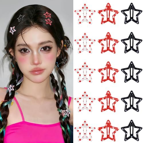 VIBILIA Star Hair Clips Y2K Metal Hair Accessories-15 PCS 1.18"，Black Red by VIBILIA
