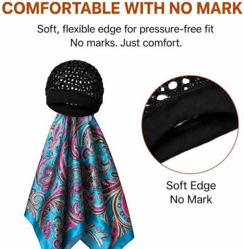 2 in 1 Wrap Cap Hair Net and Scarf for Silk Press, Satin Wrap Cap Bonnet for Women, Adjustable Stay-On Sleep Hair Net Scarf for All Hair Types (Sky blue, One Size) - Image 4