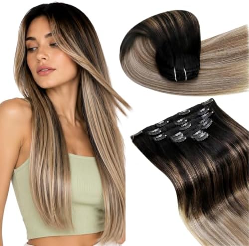 LaaVoo Clip in Hair Extensions Real Human Hair Balayage Easy to Wear by LaaVoo