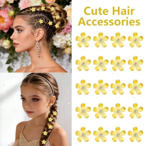 YISSION 20Pcs Mini Ombre Yellow Flower Hair Clips Shiny Women Girls Wedding - Image 3