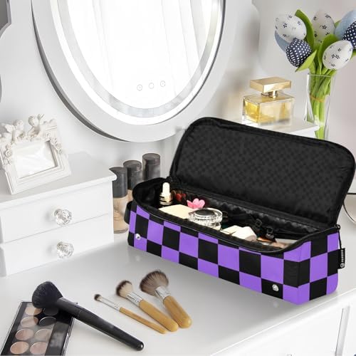 Checkerboard Black Purple Plaid Hair Tools Travel Bag Travel Organizer Pouch with Heat Resistant Mat Portable Carrying Case for Flat Irons Curling Iron Hair Dryer - Image 7