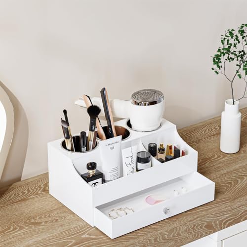 Hair Tool Organizer, Acrylic Hair Blow Dryer Holder Stand for Straightener and Curling Storage, Bathroom Vanity Countertop Organization for Makeup Accessories (White) - Image 5