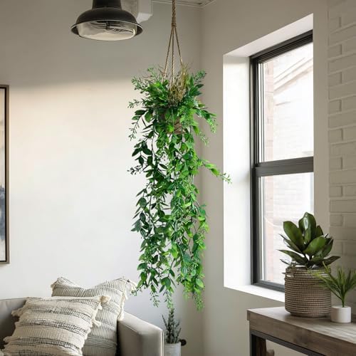Artificial Hanging Plant 2 Pcs Faux Eucalyptus Vine Ivy Vine Faux Plant Fake Potted Greenery for Wall Living Room Home Shelf Office Bathroom Outdoor Indoor Decor (Type 5) - Image 6