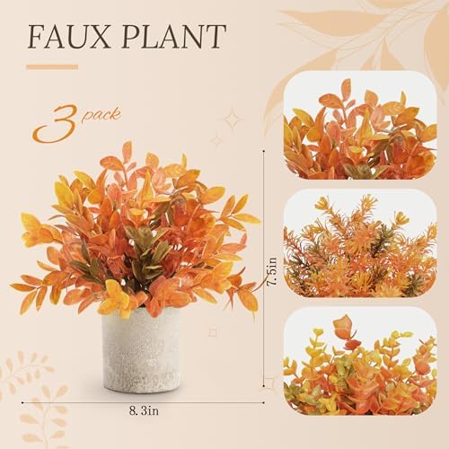 Der Rose 3 Pack Fake Plants Warm Orange Faux Plants for Fall Table Decor - Image 3