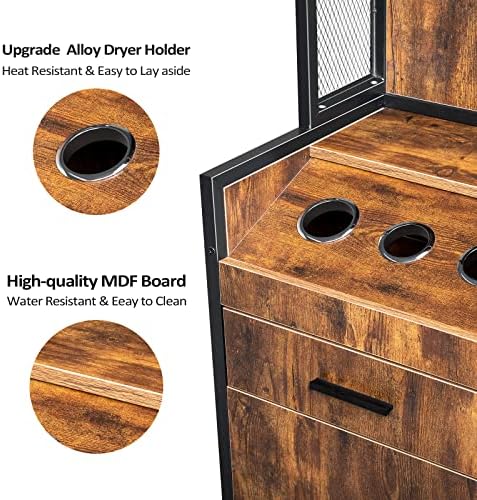 OmySalon Salon Station, Barber Stations with 3-Tier Storage Shelf, Hair Styling Cabinet with 1 Drawer, 1 Storage Cabinet, 3 Hot Tool Holders, Beauty Spa Equipment, Rustic Brown - Image 6