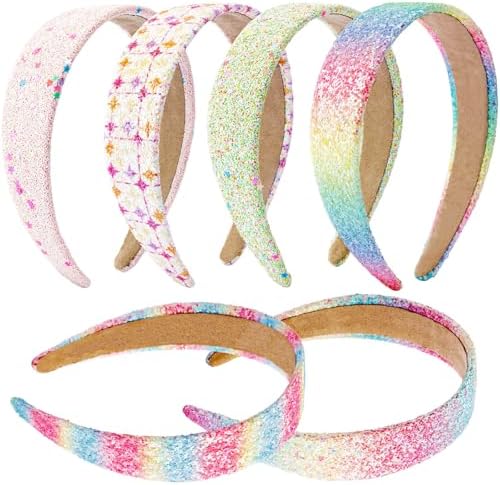 Headbands for Girls Women, 6Pcs 1.2" Wide Glitter Headbands Women Girls Sparkly Rainbow Pink Green Hairbands Hair Accessories for Teens & Adults Party, Back to School, Daily Outfits by Tihebax