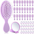 Meanplan 48 Pcs Mini Hair Brush Set 24 travel Wet Dry Hair Combs Pocket Detangling 24 Compact Folding Makeup Mirrors for Spa Sleepover Birthday Bridal Shower Bachelorette Christmas Party Gift(Purple) by Meanplan