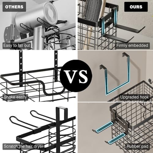 Voldra Hair Dryer Holder Cabinet Door, Adhesive Hair Tool Organizer Wall Mount Adjustable Height Blow Dryer Holder Under Sink/Countertop for Flat Curling Iron, Hair Brush and Straightener (1, Black) - Image 4