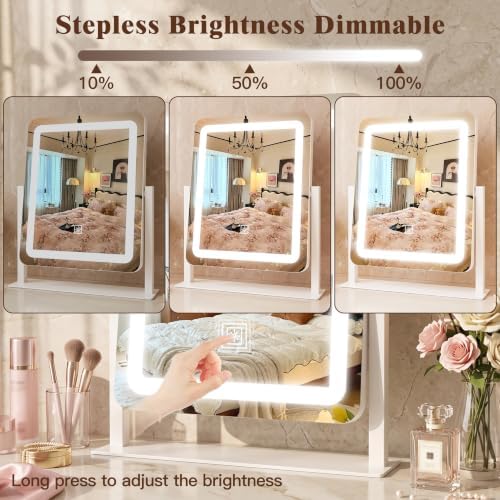 CraftCraze Makeup Mirror with Lights Vanity Mirror Dimmable|15"x13"White - Image 3