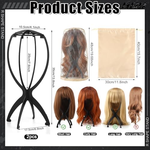 ProSuites 2 Pack Wig Stand with 2 Pcs Wig Storage Bags, Wig Holder Dust Cover with Travel Bag for Bundles, Wigs, Extensions, Tools - Wig Party Kit for Salon Home Use - Image 2