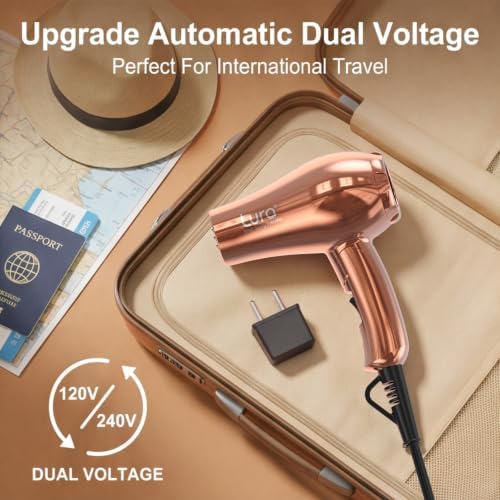 LURA Auto Dual Voltage Mini Travel Hair Dryer with Diffuser for Women - Image 3