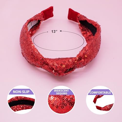 FROG SAC Knot Headband for Girls - Red Sequin Knotted Hair Bands Accessories for Kids, Sparkly Little Girl Headbands for Children, Holiday Christmas Valentines Sparkle Hairbands for Tweens - Image 4