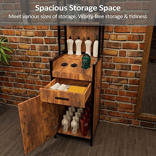 OmySalon Salon Station, Barber Stations with 3-Tier Storage Shelf, Hair Styling Cabinet with 1 Drawer, 1 Storage Cabinet, 3 Hot Tool Holders, Beauty Spa Equipment, Rustic Brown - Image 5