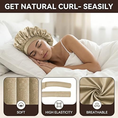 Heatless Curls Overnight Hair Curlers Set – 4PCS Jumbo Velvet Rollers with Shower Cap, No-Damage Flexi Rods for Beautiful Waves(khaki) - Image 3