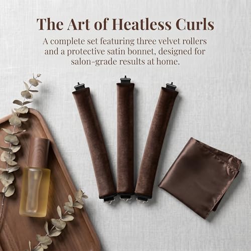 Heatless Curls Overnight Set, Overnight Blowout Rods, 3Pcs Jumbo Satin Hair Rollers to Sleep In, No-Heat Flexi Rods for Long Thick Hair, Soft No Damage Curling Rods for All Hair Types (Brown) - Image 5
