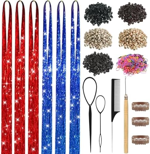 USA Hair Tinsel Kit for Girls Women Fairy Glitter Tinsel Hair Extensions by LEDIZE