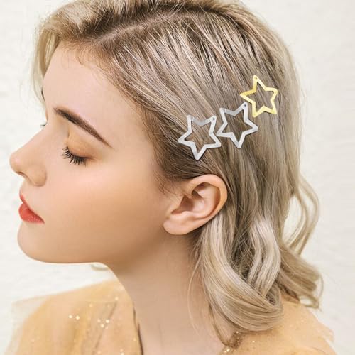 Star Hair Clips 2000s Y2K Hair Accessories-30 PCS 1.18"-Gold Silver - Image 7
