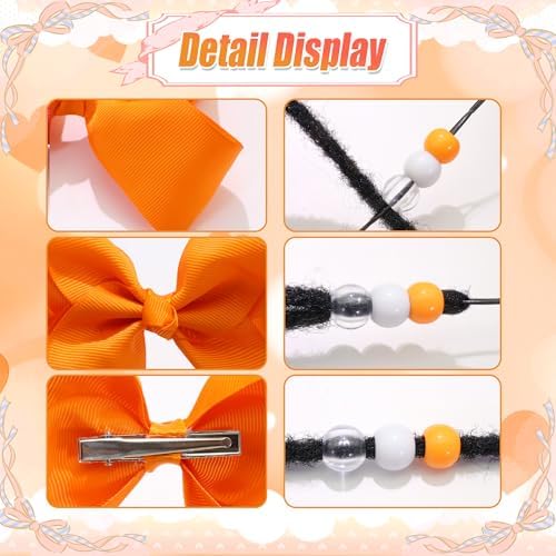 NAISKA 62PCS Orange Beads for Hair 4.7in Bow Hair Clips Hair Jewelry for Braids Cute Braids Clips with Bow Loc Beads Accessories Sets for Kids Girls - Image 6