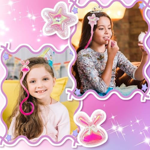 12 Pieces Hair Clips for Girls, Bow Curly Pink Gradient Hair Extensions for Kids, Little Girl Hair Clips Accessories for Ponytails Princess Dress Up - Image 7
