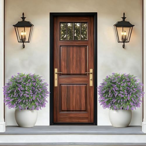 27.5" Artificial Lavender Boxwood Topiary Ball Trees, Set of 2 Fake Shrubs Bushes with Ground Spike, UV Resistant Faux Evergreen Tree for Front Porch Outdoor Garden Decor - Image 6