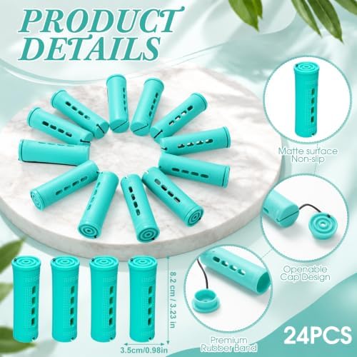 WILLBOND 24 Pcs Large Perm Rods Plastic Hair Rollers, Mint Green, Small - Image 2