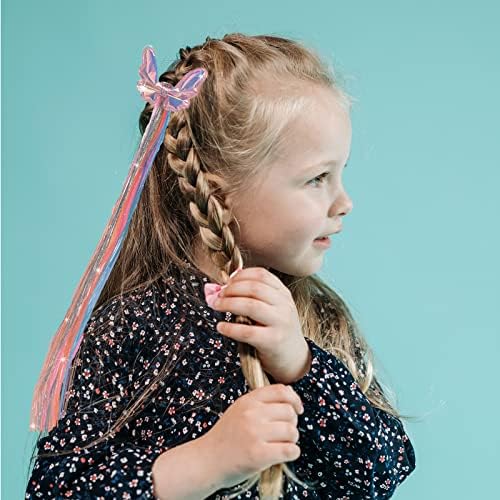Little World 6 Pcs Rainbow Hair Extensions, Unicorn Hair Clips for Girls' Ponytails - Colored Accessories - Image 5