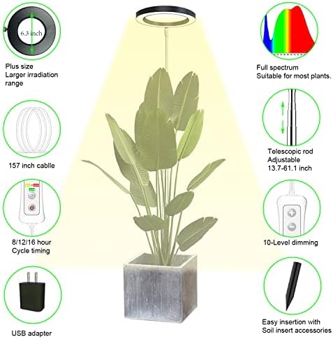 Plant Grow Light,yadoker LED Growing Light Full Spectrum for Indoor Plants,Height Adjustable, Automatic Timer, 5V Low Safe Voltage,Idea for Large Plant Light - Image 2
