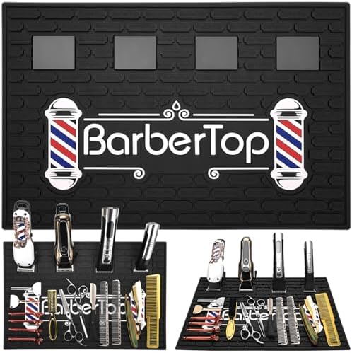 Magnetic Barber Mat for Clippers, 17.7 x 11.8 in, 4 Strong Magnetic Organizer Stations for Heavy Clippers and Trimmers, Professional Anti-Slip Rubber Heat Resistant Barber Table Mat for Hairstylist by WelcometoBarberTop