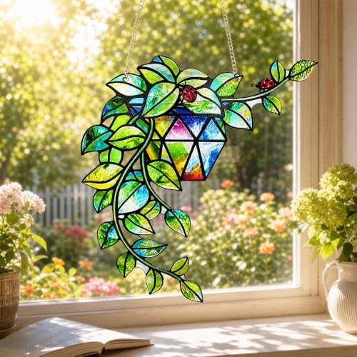 Plant Suncatcher Glass, Stained Glass Suncatcher Plant Window Hanging, Unique Nature Lover Gifts Leaf Idea - Image 5