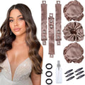 3 Sets Satin Heatless Curling Set Overnight Curls Blowout Rods Soft Hair Curlers to Sleep in Bun Bons Heatless Curls with Bonnet Cap No Heat Headband Silk Roller Wrapper Brown by CLIONE
