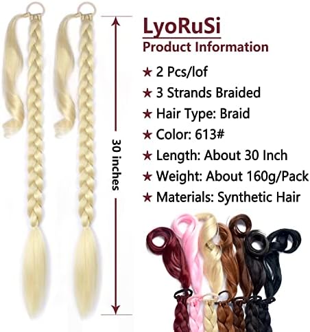 2 Pack Braided Ponytail with Hair Tie Straight Wrap Around Hair Extensions - Image 2