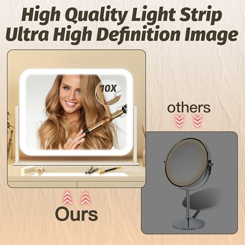 FENNIO Vanity Mirror with Lights 17''x13'' Makeup Mirror with Lights,Vanity Mirror Touch Screen with 3-Color Lighting,Dimmable,for Vanity Desk Tabletop White - Image 4