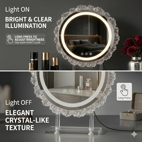 16" Hollywood Round Vanity Mirror with Lights, 3-Color LED Light Modes, Dimmable Makeup Mirror with Smart Tap Panel, 360° Rotating Lighted Mirror for Dressing Table - Image 4