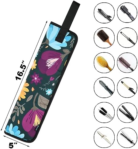 Beautyflier Universal Curling Iron Travel Bag, Canvas Heat-Resistant Curling & Flat Iron Holder Tote Bag, Hot Curling Iron Holder for Hair Tools Travel Case or Daily Use (Color Flower) - Image 3