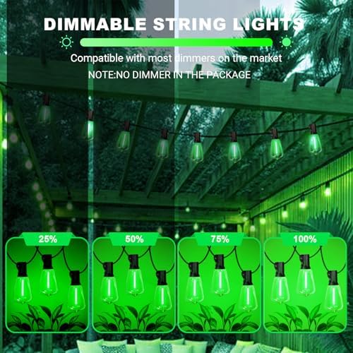 LAMPHOME 2-Pack 26Ft ST38 Green St Patrick's Day Patio Lights, Outdoor String Lights with 12+1 Shatterproof LED Edison Bulbs, Waterproof String Lights for Bistro Christmas Party Decor - Image 4