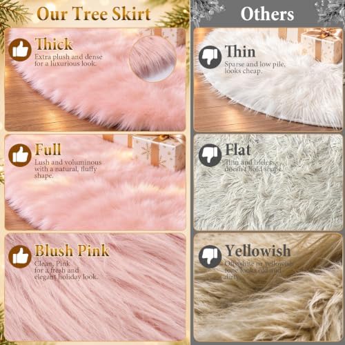 59 Inch Pink Christmas Tree Skirt, Soft Faux Wool Round Base Cover - Image 7