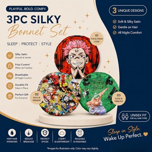 3 PCS Satin Bonnet Set for Women & Men, Silky Sleep Caps for Hair Protection, Adjustable Elastic Bonnet (A5) - Image 2