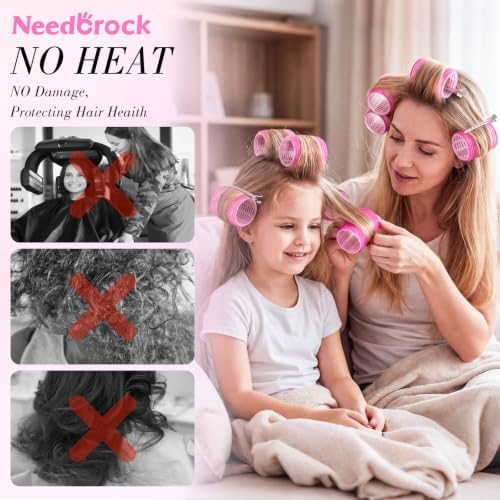4 Sizes Heatless Rollers Hair Curlers Set with Clips Comb Storage Bag, Red - Image 6