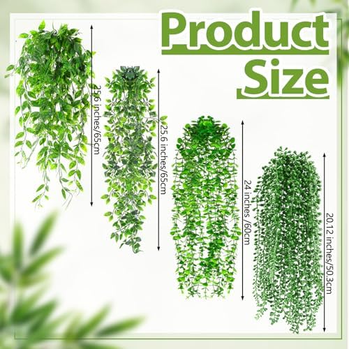 Daifunli 24 Pcs Artificial Hanging Plants Fake Hanging Ferns Plastic Fake Plants for Wall Room Garden Garland Indoor Outdoor Decor No Basket (Eucalyptus,Mandala,String of Pearls,Pea) - Image 2