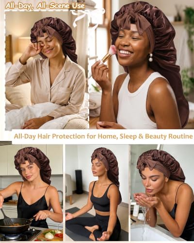 AWAYTR Long Satin Bonnet for Braids - Double Layer Hair Bonnet for Sleeping - Image 5
