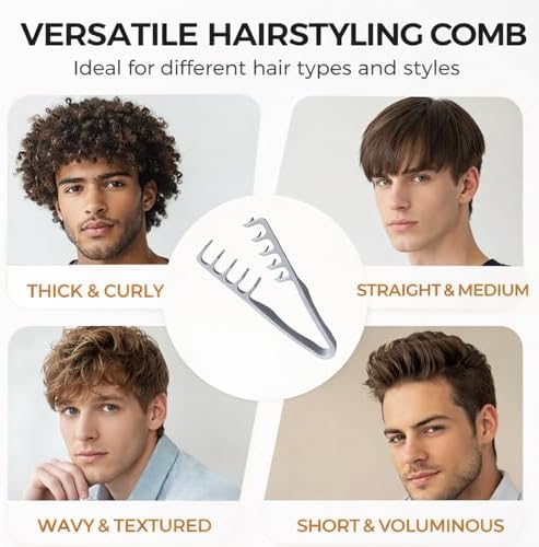2-in-1 Volumizing Texture Comb for Men, Wide & Fine Tooth Hair Comb for Root Lift & Anti-Frizz Styling, Lightweight Portable Grooming Tool with Non-Slip Grip, All Hair Types (Premium Gray) - Image 4