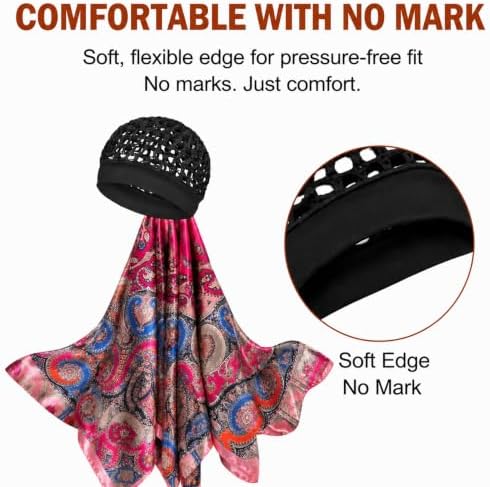 2 in 1 Wrap Cap Hair Net and Scarf for Silk Press, Satin Wrap Cap Bonnet for Women, Adjustable Stay-On Sleep Hair Net Scarf for All Hair Types (Rose red, One Size) - Image 4