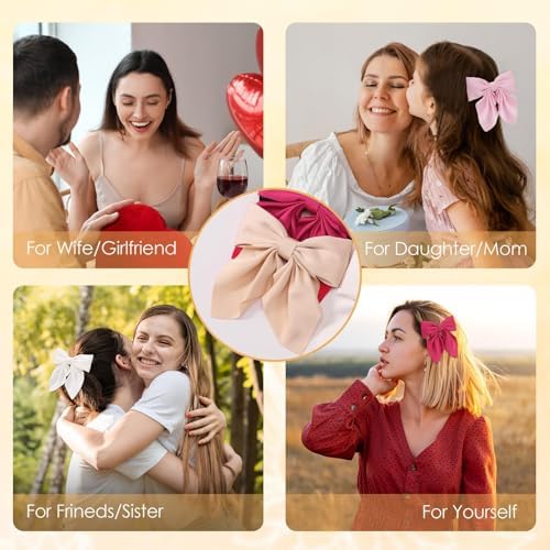 Seiolieliou 6Pcs Hair Bows for Women, Silky Satin Bow Hair Clips for Girls - Image 7