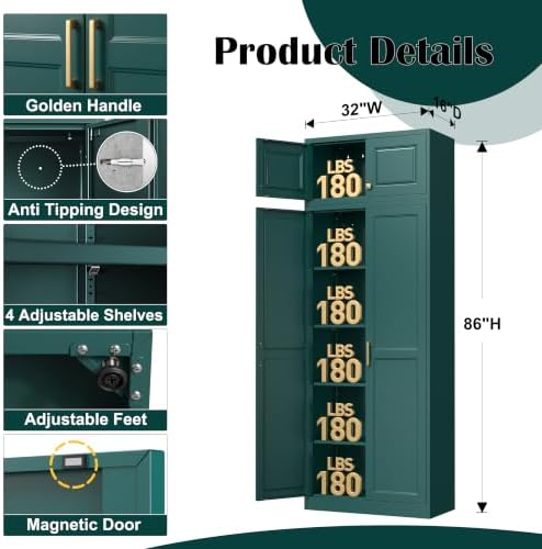 Steeloong 86"Metal Pantry Storage Cabinet with Doors & 4 Adjustable Shelves - Image 3